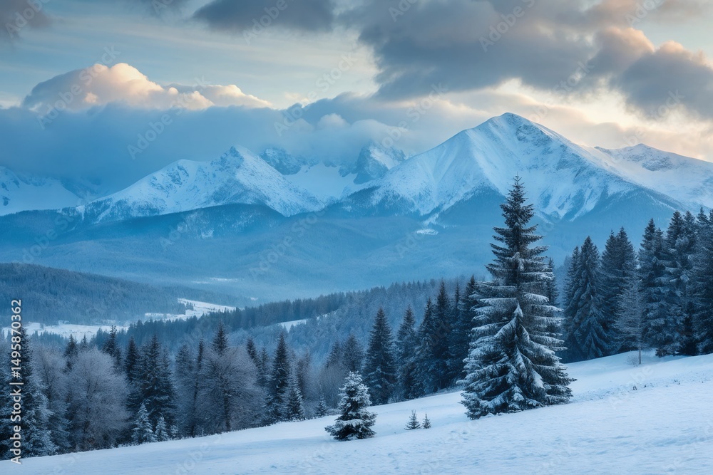 Majestic Snow-Capped Mountains A Winter Wonderland Landscape Majestic Snow-Capped Mountains A Winter Wonderland Landscape