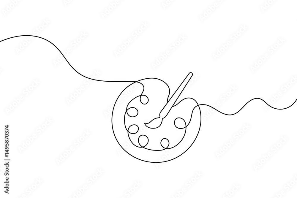 Obraz premium Paint palette brush icon continuous one line drawing outline vector design 