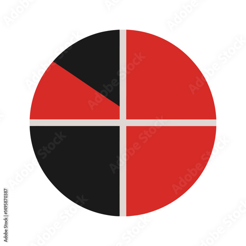 Abstract circular diagram with red and black segments illustrating data and statistics