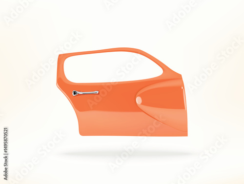 glossy orange car door with chrome handle vector 3d icon illustration.