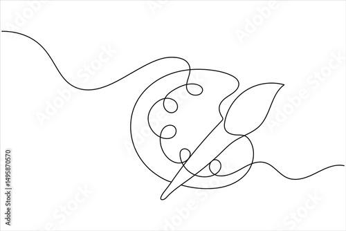 Paint palette brush icon continuous one line drawing outline  vector design
