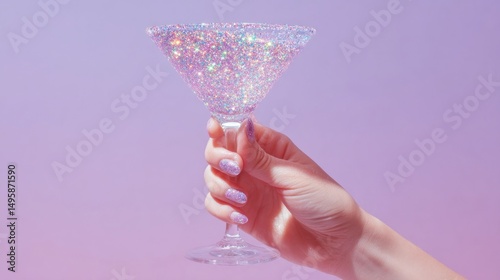 Sparkling cocktail glass held aloft
