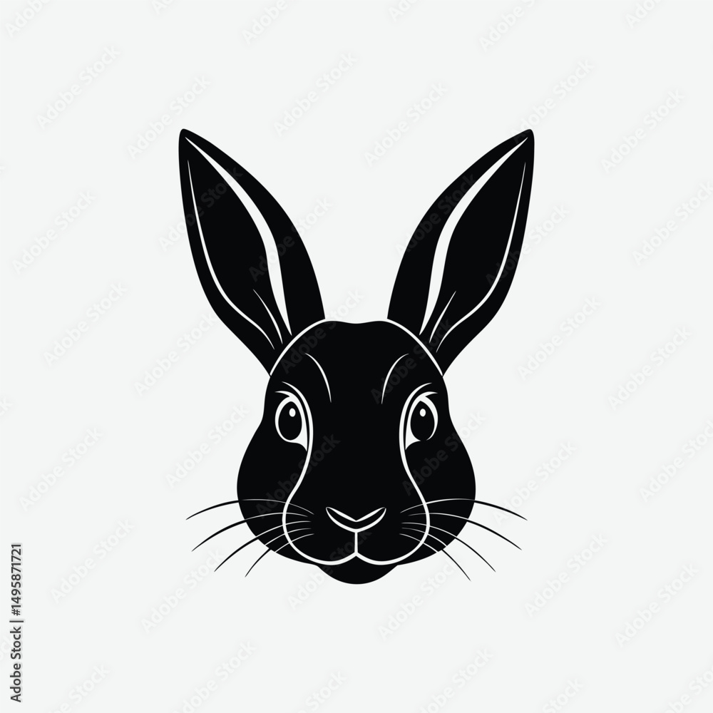 Fototapeta premium Minimal Bunny Head Silhouette Vector – Cute Rabbit Face Outline on White Background