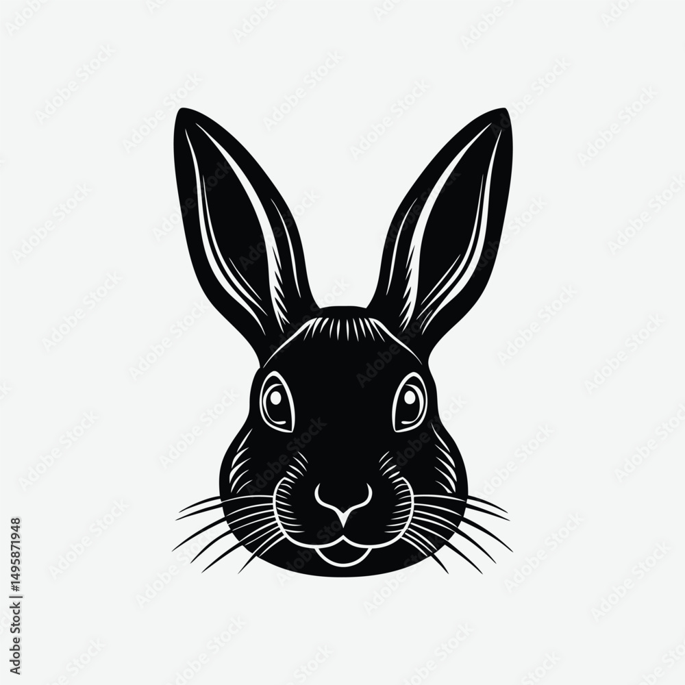 Fototapeta premium Minimal Bunny Head Silhouette Vector – Cute Rabbit Face Outline on White Background