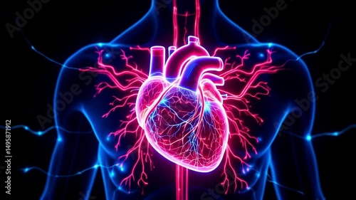 High-tech anatomical rendering of human heart  Concepts cardiology, anatomy, health, circulation, technology, Healthcare presentations, cardiology clinic websites, heart disease awareness campaigns