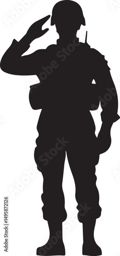 Soldier Salute Silhouette Vector Illustration on Transparent Background