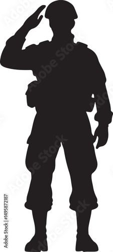 Soldier Salute Silhouette Vector Illustration on Transparent Background