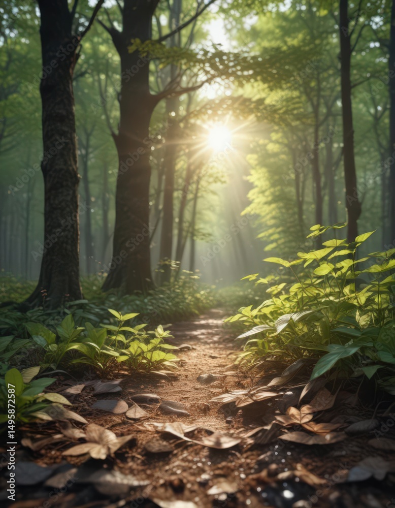 Obraz premium Sunlight dappling through new leaves on forest floor, earth, forest floor
