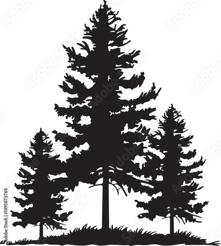 Pine Tree Silhouette Vector Illustration on Transparent Background