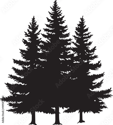 Pine Tree Silhouette Vector Illustration on Transparent Background