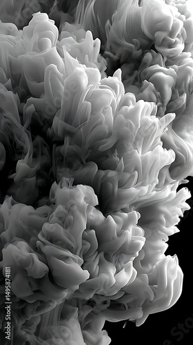 Abstract White and Gray Cloud-Like Formation on Black Background Creates a Dramatic and Dreamlike Visual Effect.