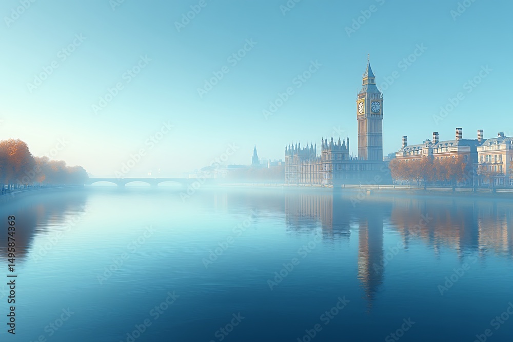 Obraz premium Big ben and the houses of parliament reflected in the calm waters of the thames river