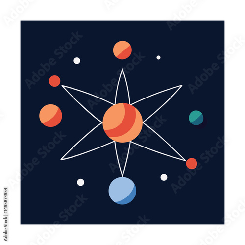 Simplified colorful solar system illustration depicting planets and celestial bodies in a space setting