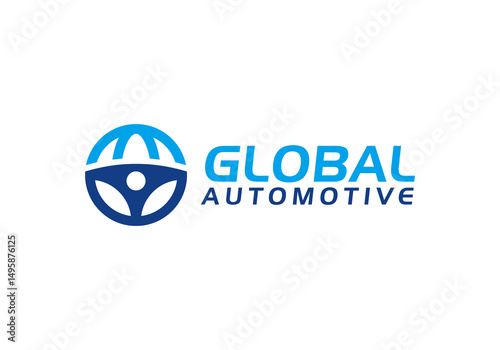 steering wheel and globe logo. drive globe automotive vector design concept