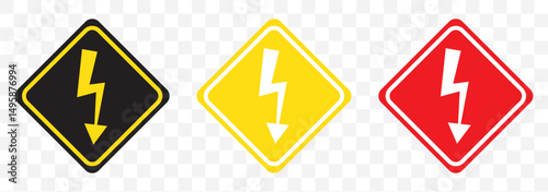 Power outage warning sign. high voltage warning sign with lightning bolt symbol inside yellow triangle indicating electrical hazard on Transparent Background. EPS 10.