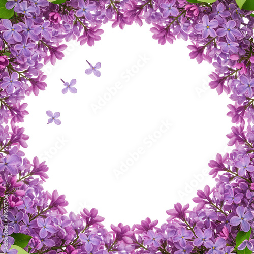 Lilac flower circle frame isolated on transparent background