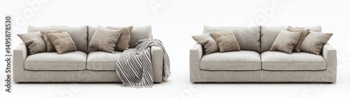 Colorful Throw Pillows and Cozy Sofa Interiors – Modern Home Decor Photography. AI generative.