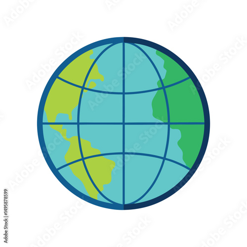 Simple earth globe illustration depicting continents and oceans on white background