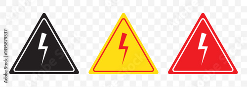Warning sign. Dangerous electrical voltage icon set. High voltage sign. High voltage sign set, danger of electricity icons. High voltage icon. EPS 10.