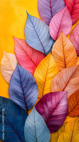 Wallpaper Mural Colorful Leaves Create a Vibrant Pattern on a Bright Yellow Background During Daylight Hours Torontodigital.ca