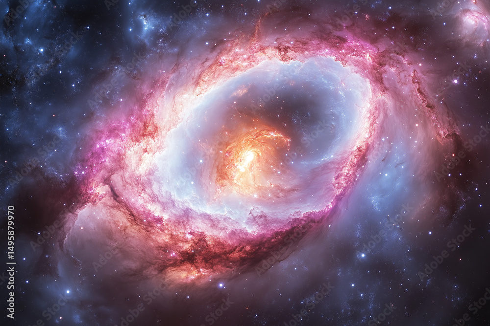Obraz premium A mesmerizing image reveals the breathtaking beauty of a celestial spiral galaxy, painted with vivid colors, offering a glimpse into the vastness of space.