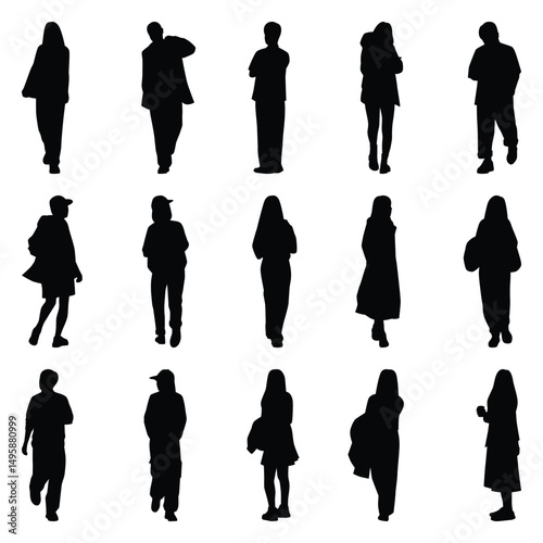 Vector collection set of individual people silhouettes.	