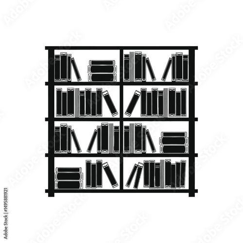 Bookshelves filled with books in a quiet library interior illustration