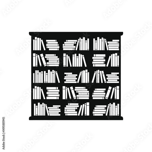 Bookshelves filled with books in a quiet library interior illustration