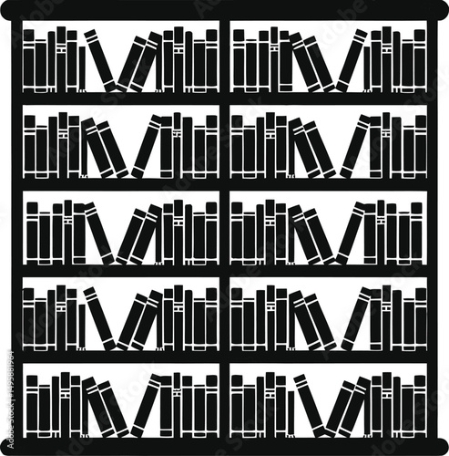 Bookshelves filled with books in a quiet library interior illustration