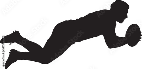 Rugby Player Silhouette Diving for the Ball Action Shot