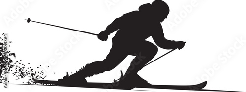 Silhouette of a Skier Carving Down a Snowy Slope