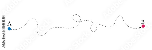 Curved line with start point and direction arrow. Difficult way, chaos path, hard route, challenge symbol isolated on white background. Vector graphic illustration . EPS 10 . 