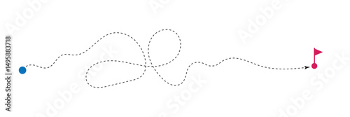 Curved line with start point and direction arrow. Difficult way, chaos path, hard route, challenge symbol isolated on white background. Vector graphic illustration . EPS 10 . 