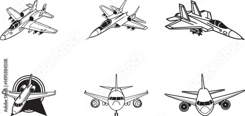 Jet fighter logo royalty free stock silhouette.