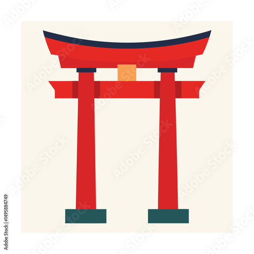 Simple flat illustration of a japanese torii gate religious symbol in red and black