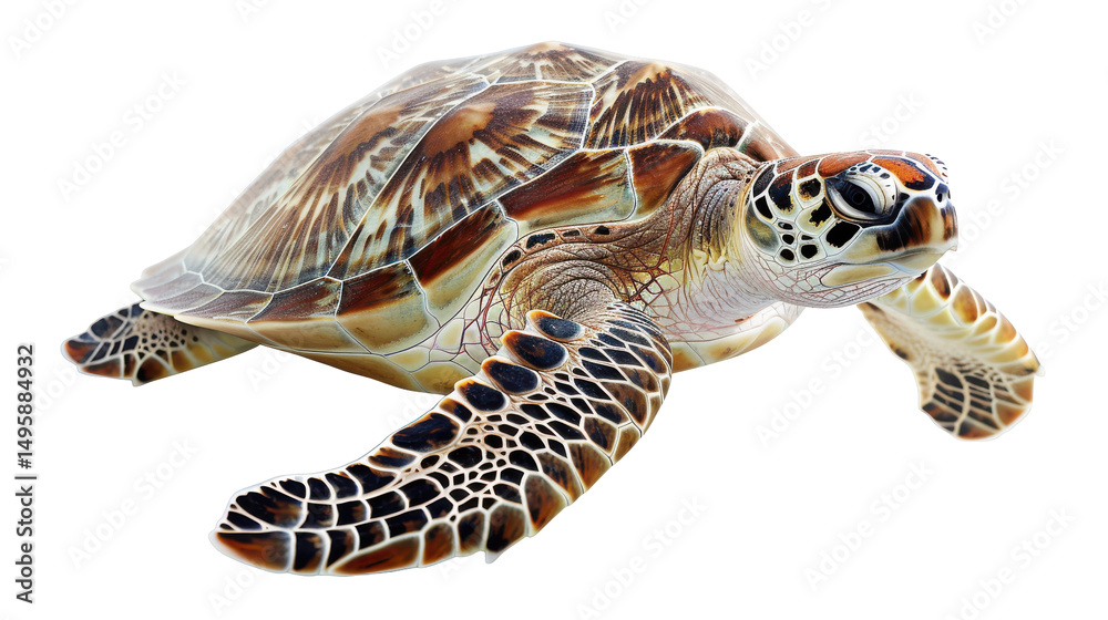 Obraz premium A graceful sea turtle gliding through clear ocean waters, surrounded by vibrant coral reefs