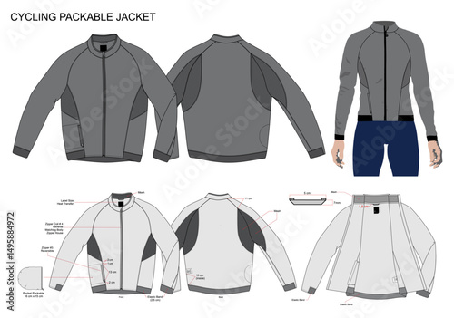 CYCLING PACKABLE JACKET. DESIGN WITH FEATURE DESCRIPTION