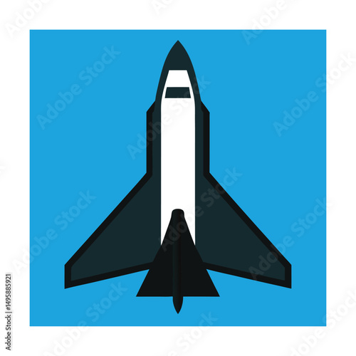 Minimalist illustration of a space shuttle in flight on a vibrant blue background