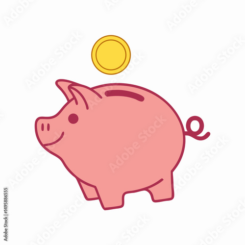 Pink Piggy Bank with Gold Coin: Savings, Money, Finance