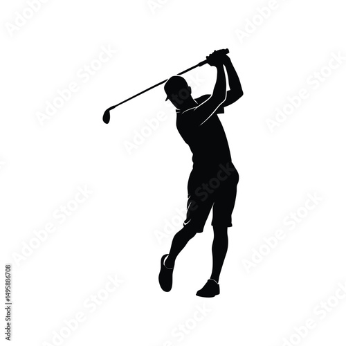 Golf Player Silhouette Dynamic Swing Action Vector Illustration