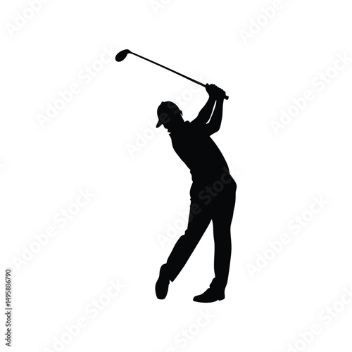 Golf Player Silhouette Vector Illustration of Golfer Swinging Club