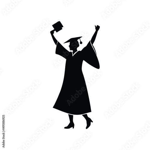 Celebrating Graduation Silhouette of a Joyful Graduate