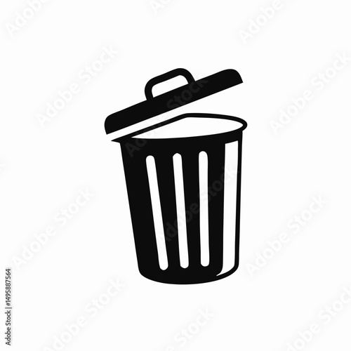 Open Trash Can Icon: Black and White Waste Bin Illustration