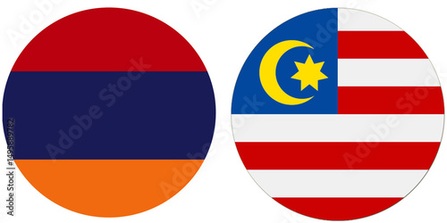 Free Download Armenia Official flag with Malaysia national flag, both countries flags are in Round shape and isolated on white background, Circular colorful design Flag with together. - GFXLoad