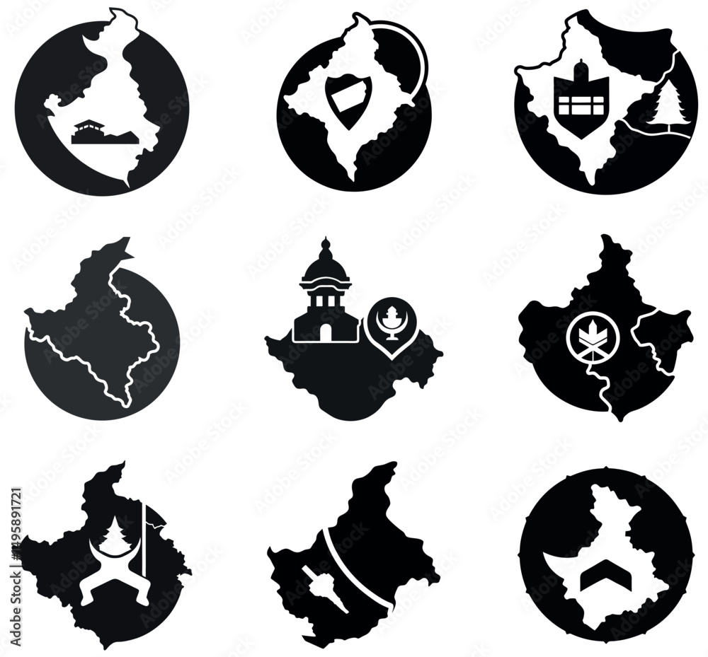Fototapeta premium Kosovo Map Icons Set with Landmarks and Location Markers