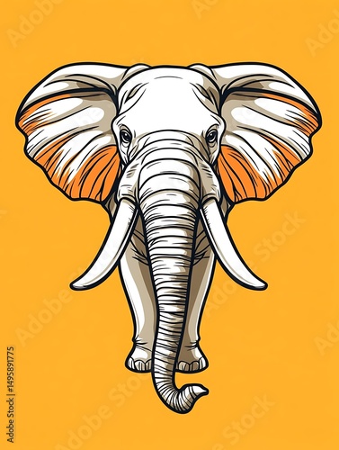 Wallpaper Mural ゾウのイラスト 正面 白象 線画 Torontodigital.ca