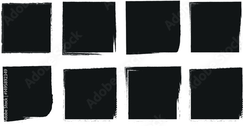 Grunge Vector Rectangle Frame Set: Hand-Drawn Rough Edge Squares, Torn Paper Backgrounds, and Distressed Paint Brush Stroke Borders for Collage and Text Boxes