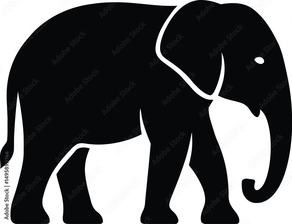 Obraz premium Elephant silhouette in solid black for wildlife use, Large animal vector illustration for safari themes