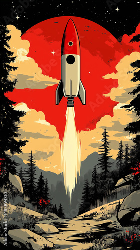 space rocket taking off from earth