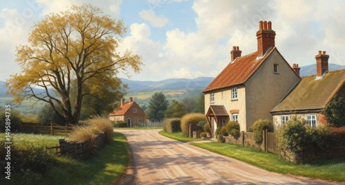 Village home painting, Rural house art, Village scene canvas, Traditional home painting, Countryside home, Rustic house painting, Village life art, Oil painting village home, Watercolor village house,